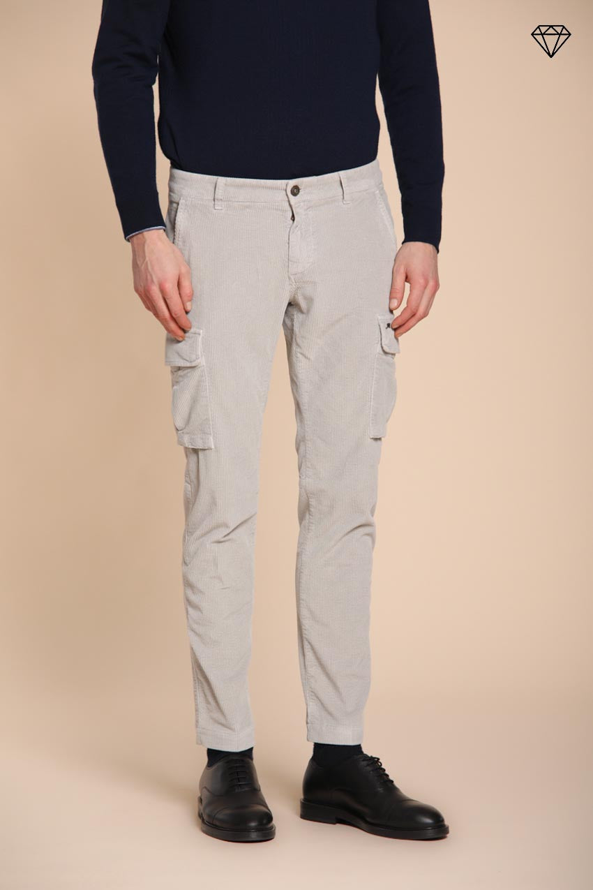 Men's Cargo Trousers Chile Light Grey in 500-Wale Corduroy ①