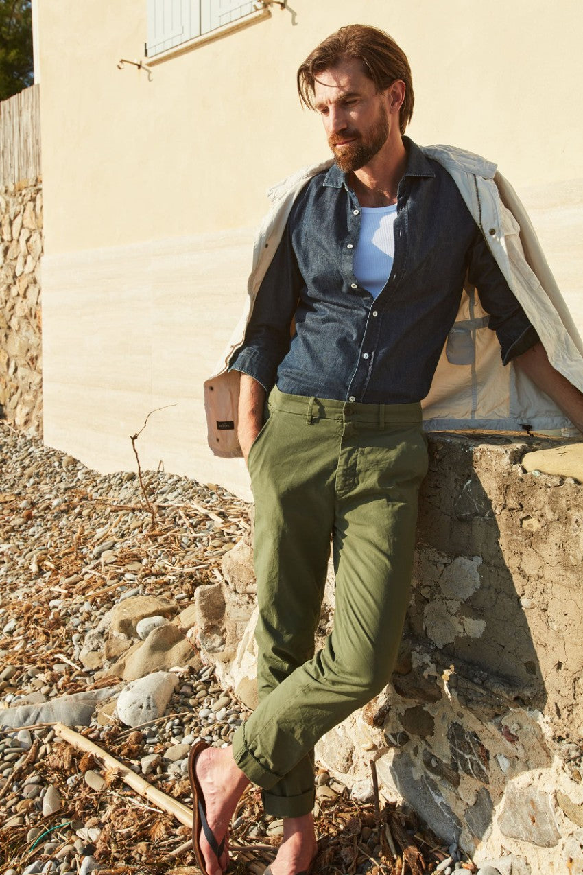 blue dress shirt green pants Zac And Rachel Aruba Blue Stripe Pleated Roll Sleeve Blouse - Aruba Blue main image 0