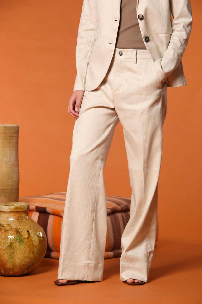 New York Studio pantalone chino donna in tela lino e cotone wide leg
