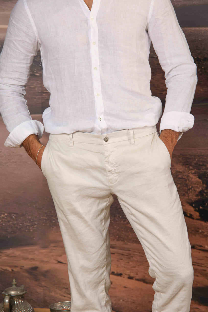 New York pantalone chino da uomo in lino e twill di cotone regular fit