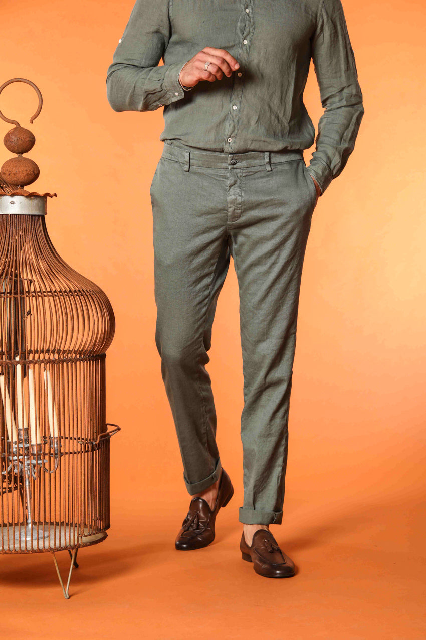 New York pantalone chino da uomo in lino e twill di cotone regular fit