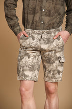 Chile men's cargo bermuda shorts in herringbone cotton with Floral pattern, slim fit