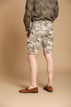 Chile men's cargo bermuda shorts in herringbone cotton with Floral pattern, slim fit