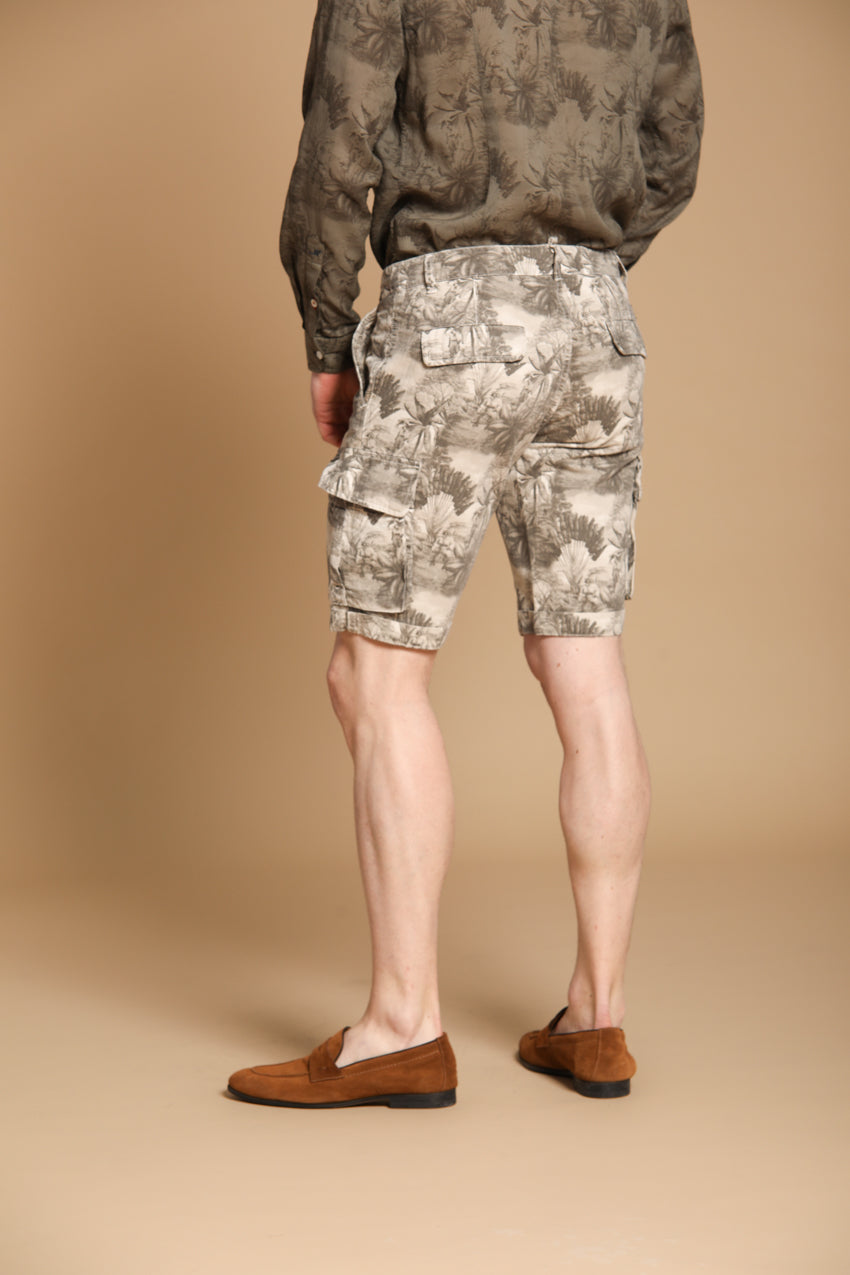 Chile men's cargo bermuda shorts in herringbone cotton with Floral pattern, slim fit