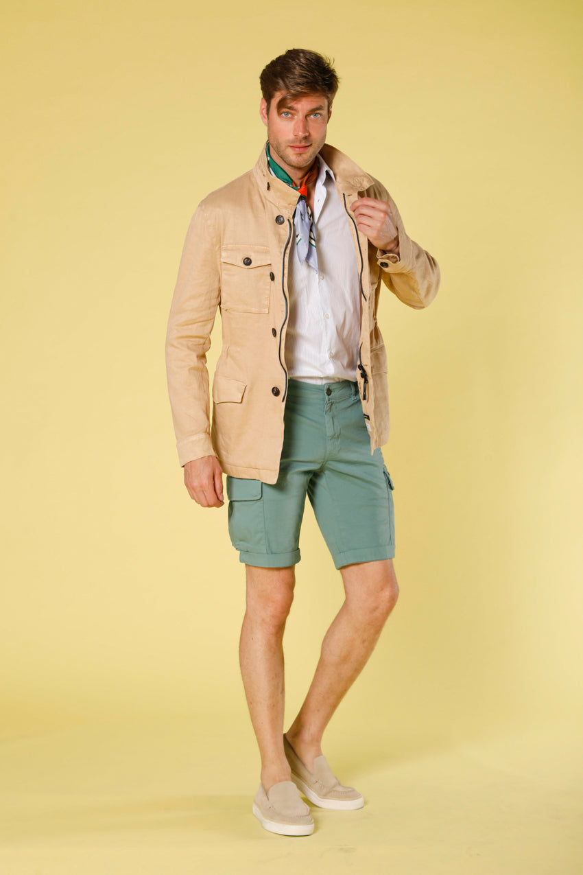 image 3 of men's cargo bermuda in stretch satin Chile model in mint green slim fit by Mason's