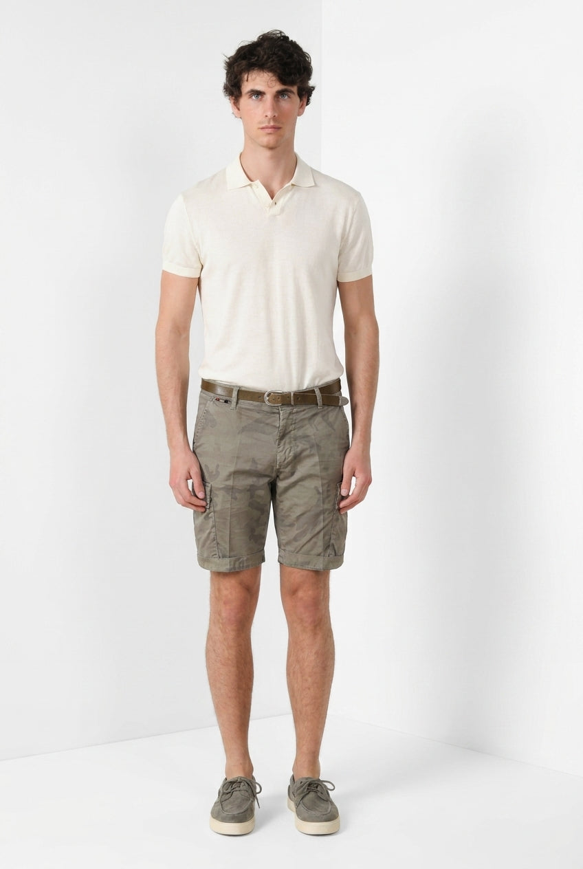 Chile men's cargo bermuda camouflage print twill slim fit ①