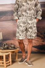 Cargo M74 Herren-Cargo-Bermuda aus Baumwoll-Hanf-Herringbone mit Blumenmuster Relaxed Fit