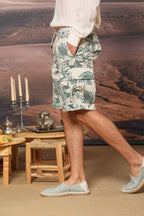 Cargo M74 men's cargo bermuda in cotton with tiffany Hawaii print relaxed fit