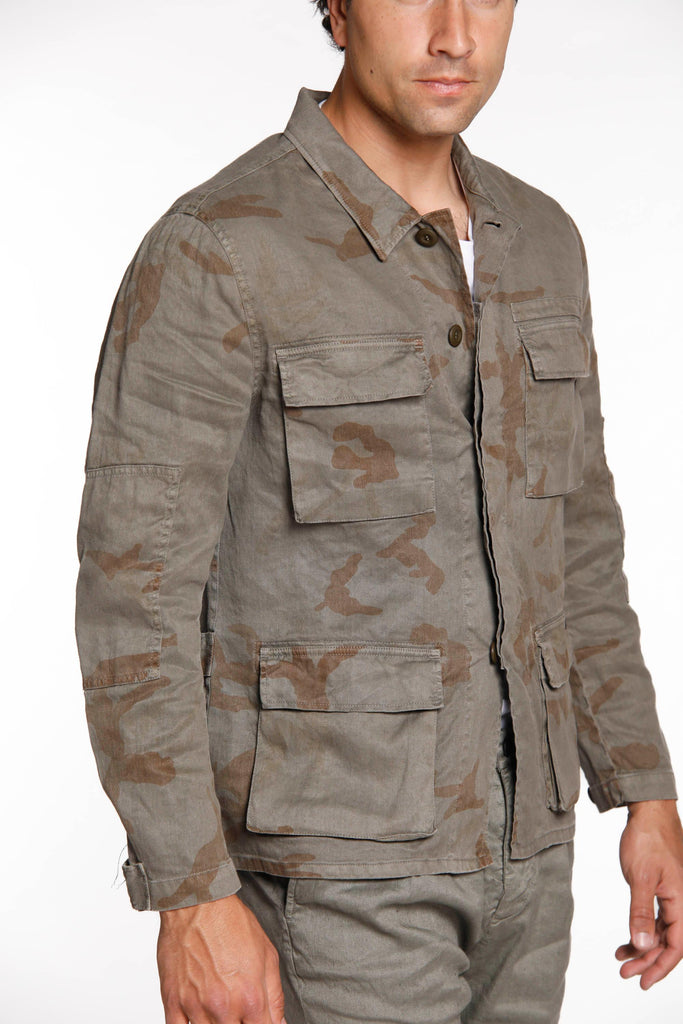 Flyshirt man jacket in camouflage linen with palm trees pattern