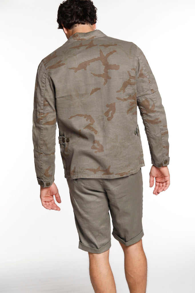 Flyshirt man jacket in camouflage linen with palm trees pattern