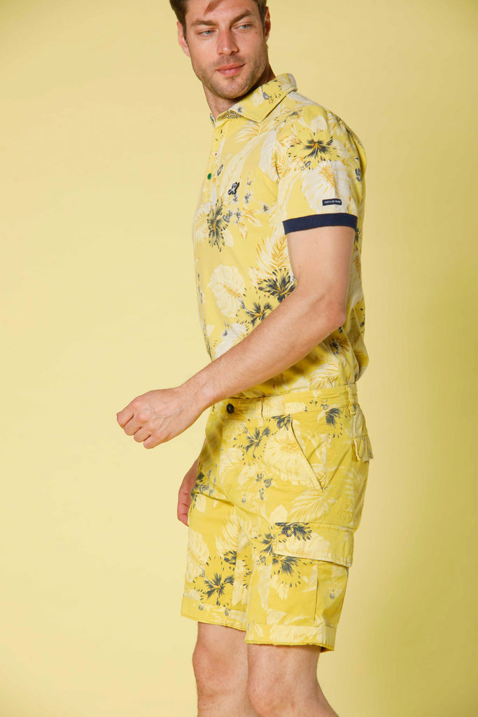image 4 of men's polo in piquet with floreal pattern model print in yellow by mason's 