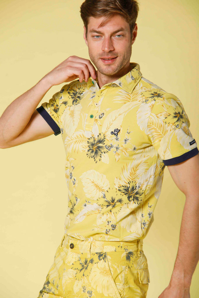 image 3 of men's polo in piquet with floreal pattern model print in yellow by mason's 
