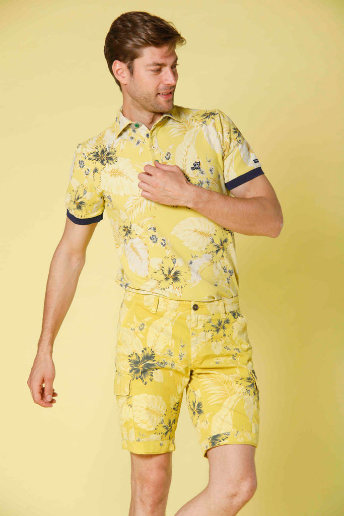 image 2 of men's polo in piquet with floreal pattern model print in yellow by mason's 