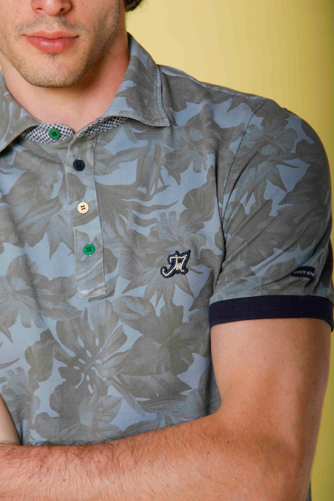Image 3 of men's piquet polo with Hawaii print, print model, sky blue color by Mason's