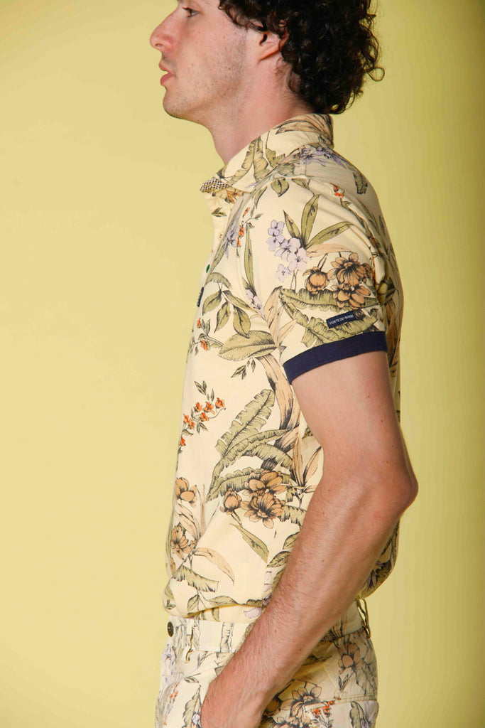 Image 3 of men's pique polo with floral print, print model, light yellow color by Mason's