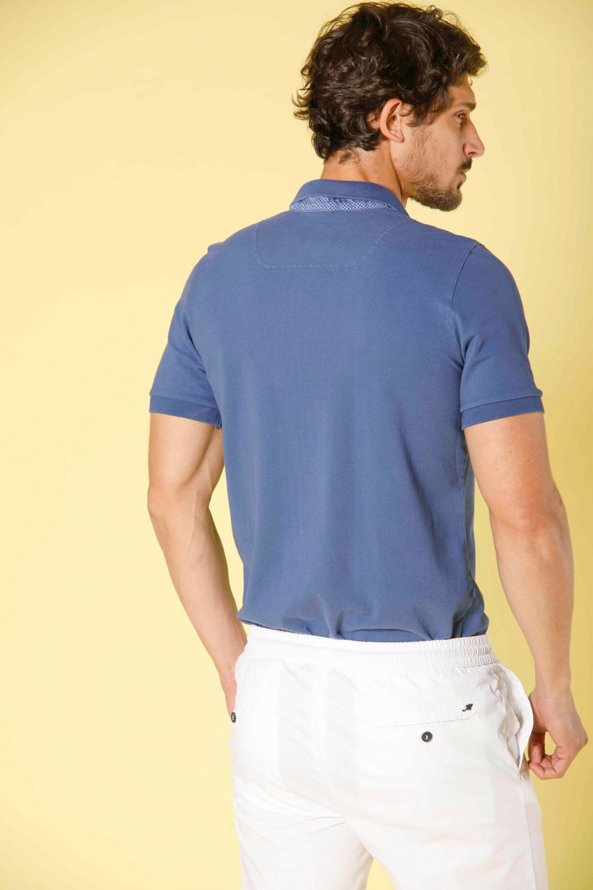 image 3 of men's polo in piquet with tailoring details leopardi model in indigo regular fit by Mason's