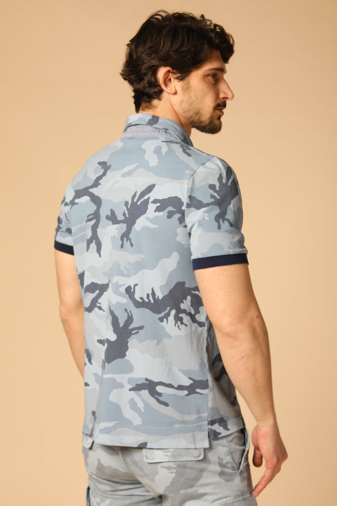 Image 4 of a men's Mason's polo shirt featuring a light blue camouflage pattern in a regular fit
