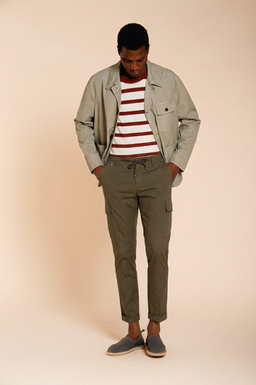 Chile Jogger men's cargo pants in lyocell and cotton parachute canvas extra slim fit