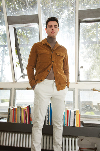 Men's Cargo Trousers Chile Off-White in Stretch Gabardine