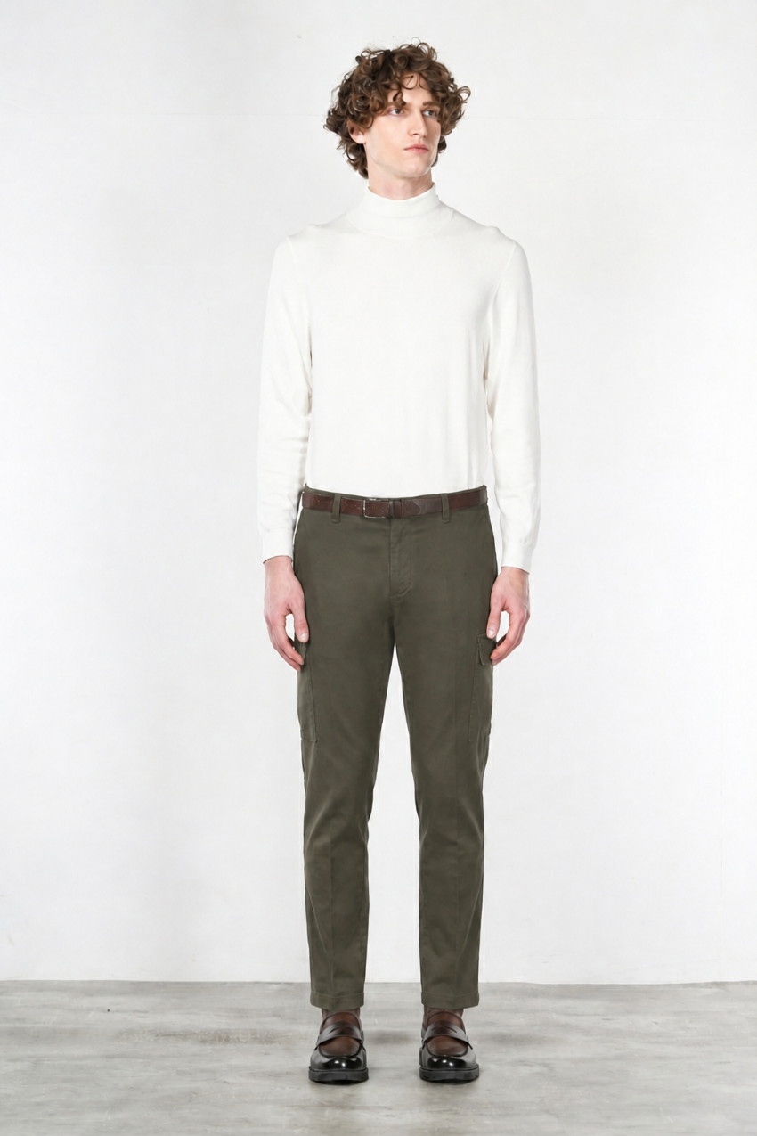 Chile Men's Cargo Pants in Stretch Cotton Diagonal Weave Regular Fit