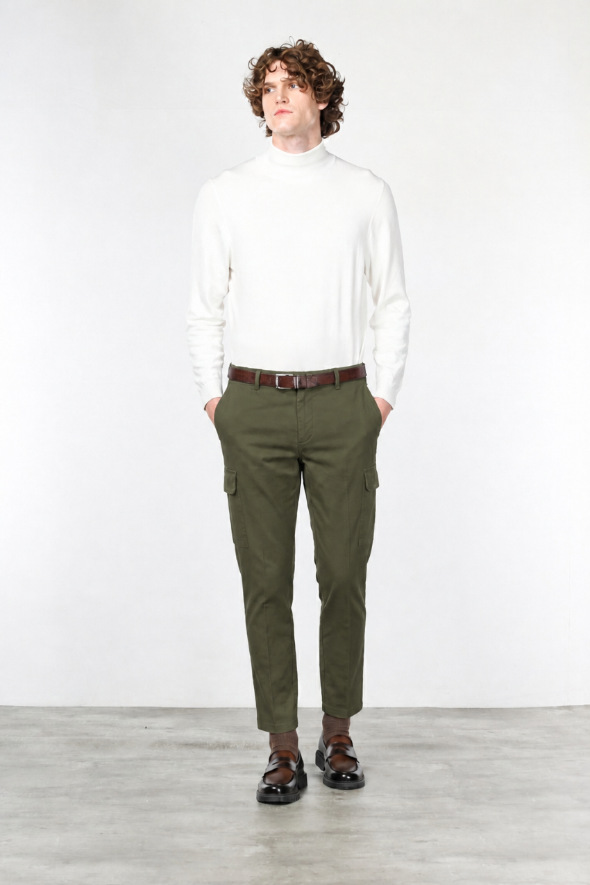 Chile Men's Cargo Pants in Stretch Cotton Diagonal Weave Regular Fit