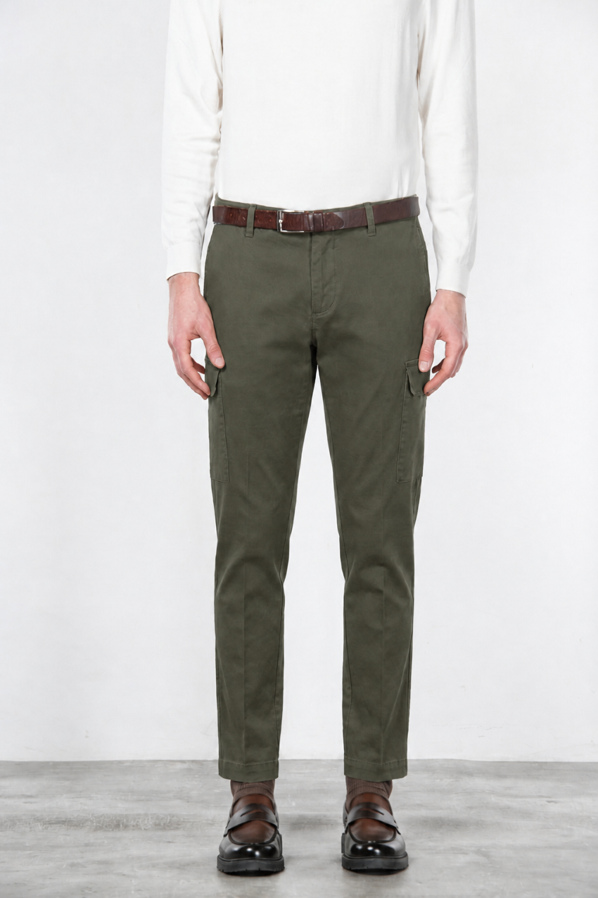 Chile Men's Cargo Pants in Stretch Cotton Diagonal Weave Regular Fit