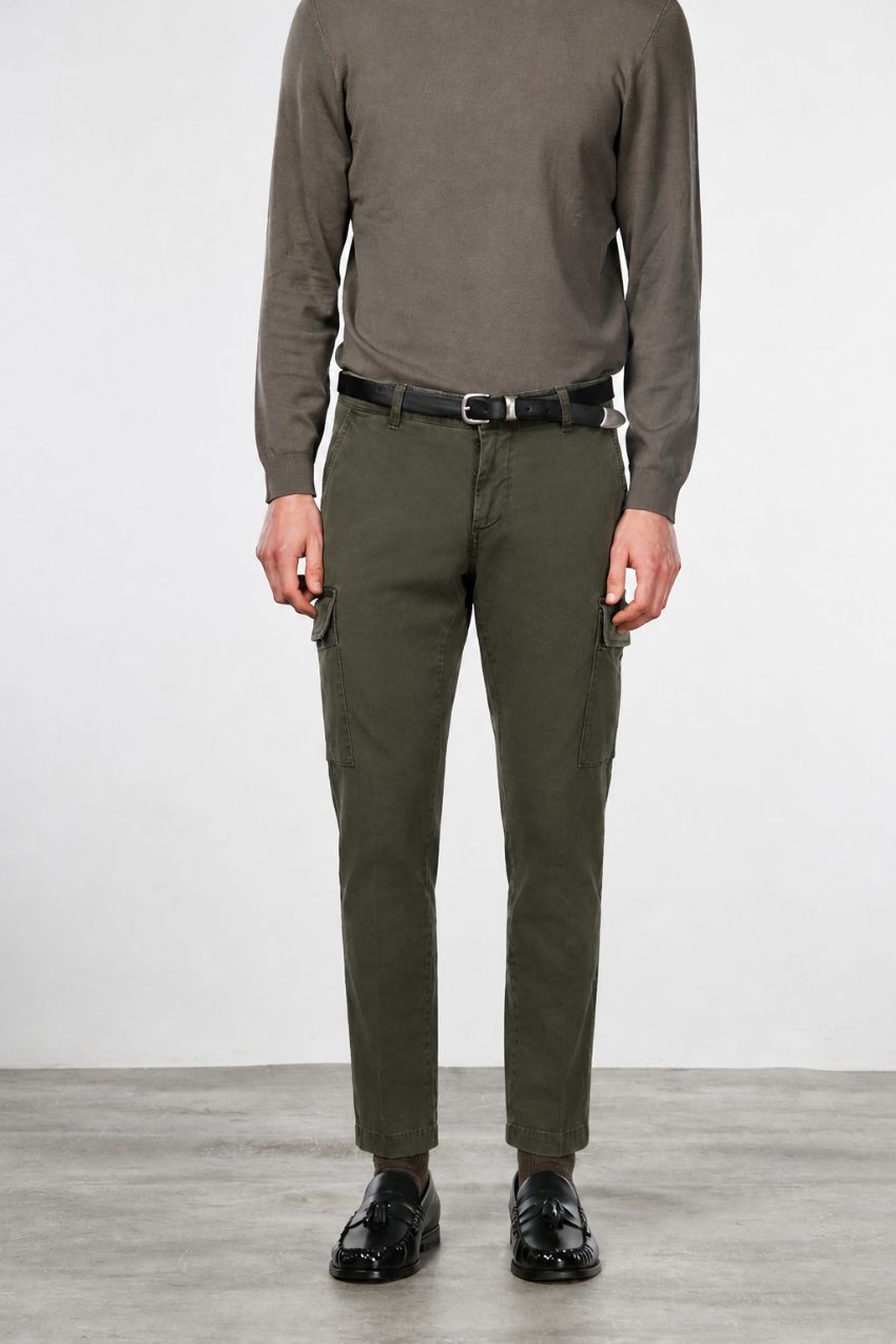 Chile pantalone cargo uomo in gabardina stretch extra slim fit ①