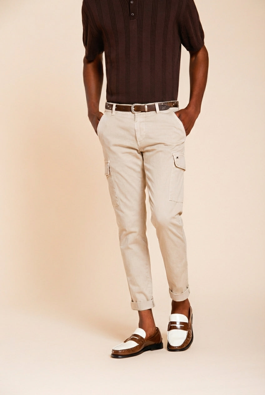 Chile pantalon cargo homme en satin stretch extra slim fit ①