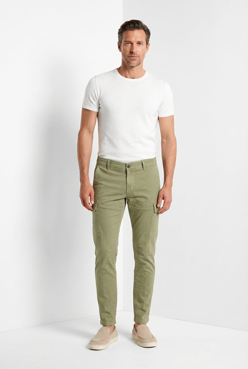 Chile pantalon cargo homme en satin stretch extra slim fit ①
