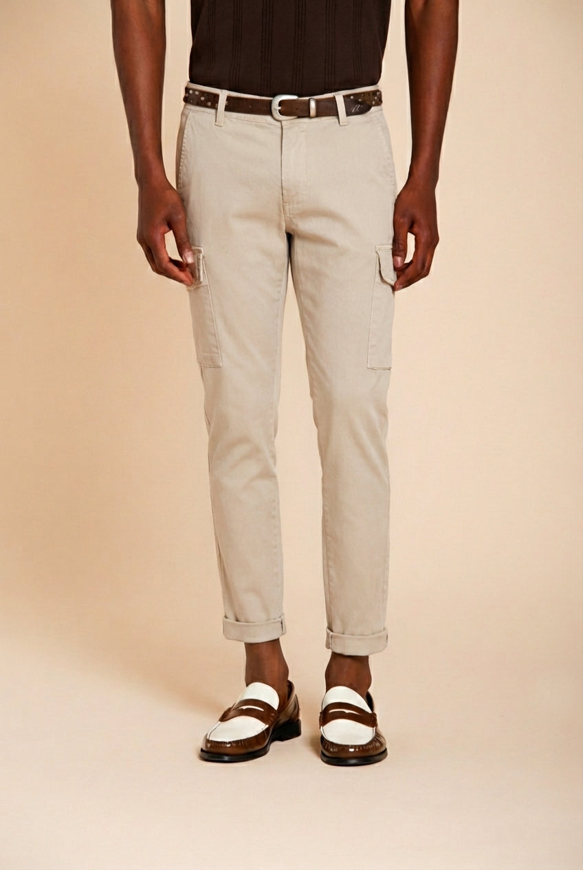 Chile pantalon cargo homme en satin stretch extra slim fit ①