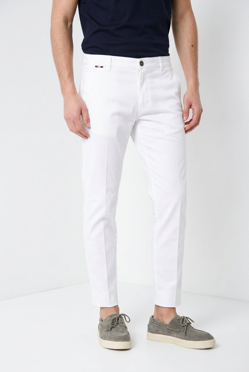 John Coolkhinos men's chino pants in stretch satin Logo Edition carrot fit ①