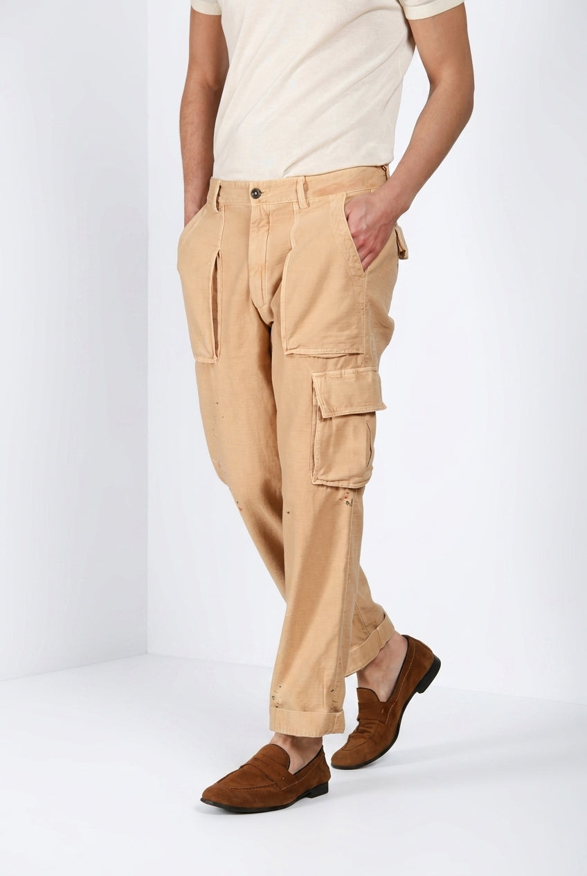 Cuba Work M74 men's cargo pants in slub cotton relaxed fit ①
