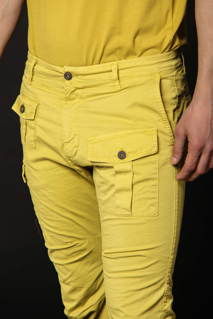 Image 3 of men's George Coolpocket model cargo pants in lime green, carrot fit by Mason's