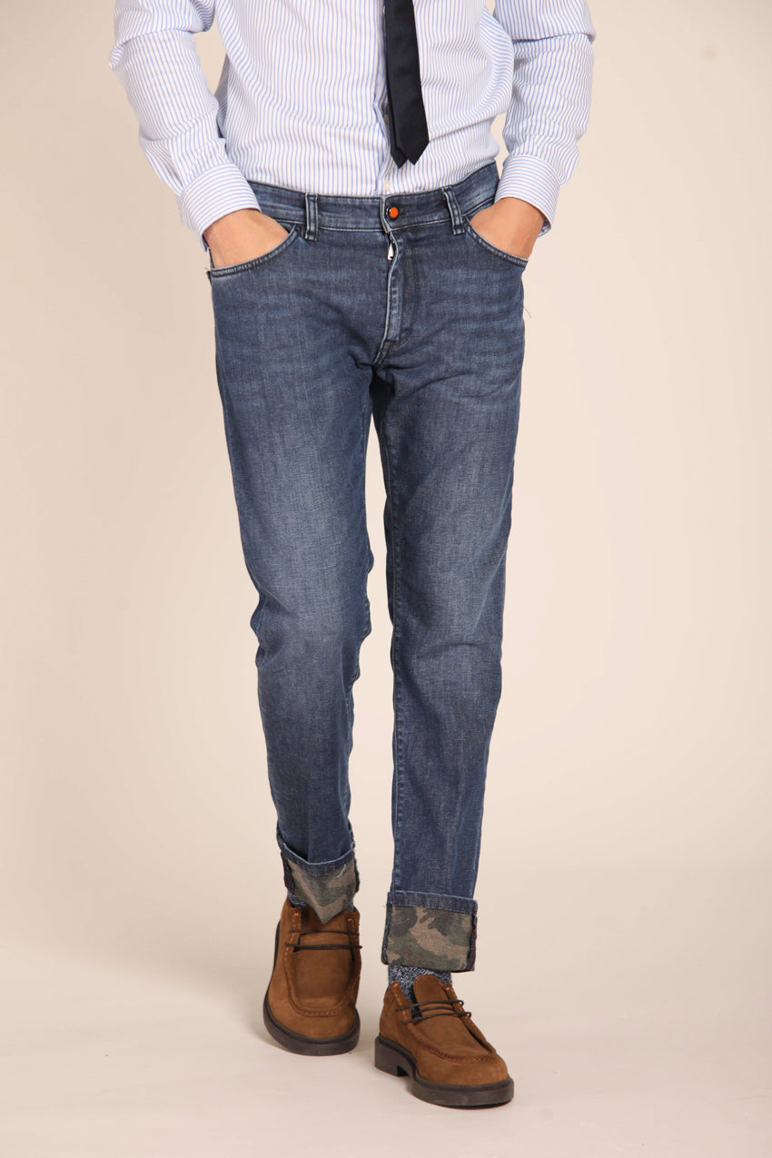 immagine 2 di pantalone chino uomo modello Harris 5 tasche in blu navy fit slim di Mason's