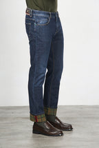 Harris pantalone 5 tasche uomo in denim fantasia galles slim fit