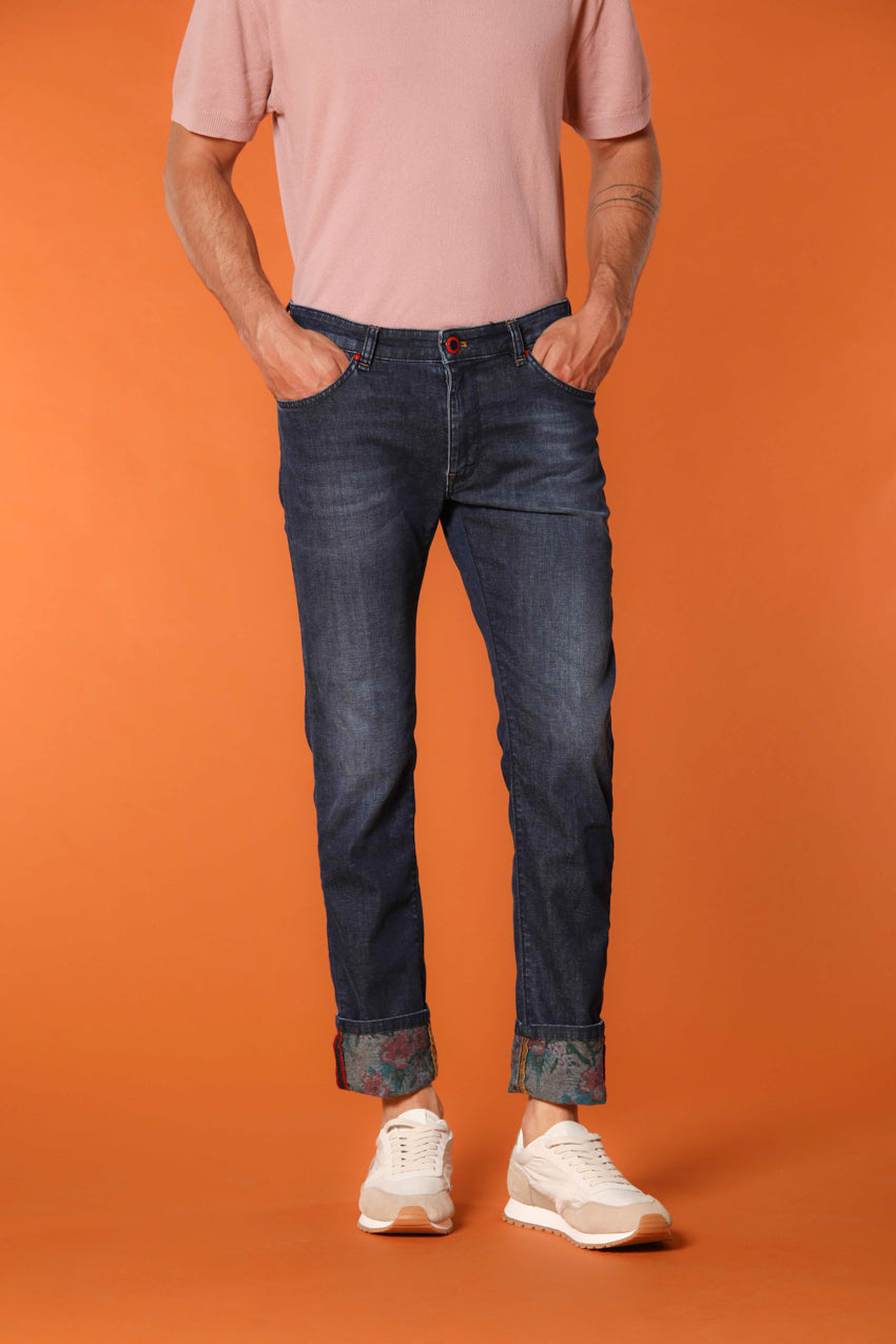 Harris 5 Tasche pantalone uomo denim con stampa interna floreale slim fit