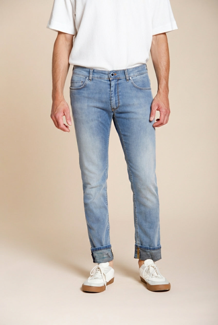 Harris Hose 5-Pocket Herren aus Denim helle Waschung Hawaii-Print slim fit