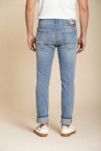 Harris Hose 5-Pocket Herren aus Denim helle Waschung Hawaii-Print slim fit