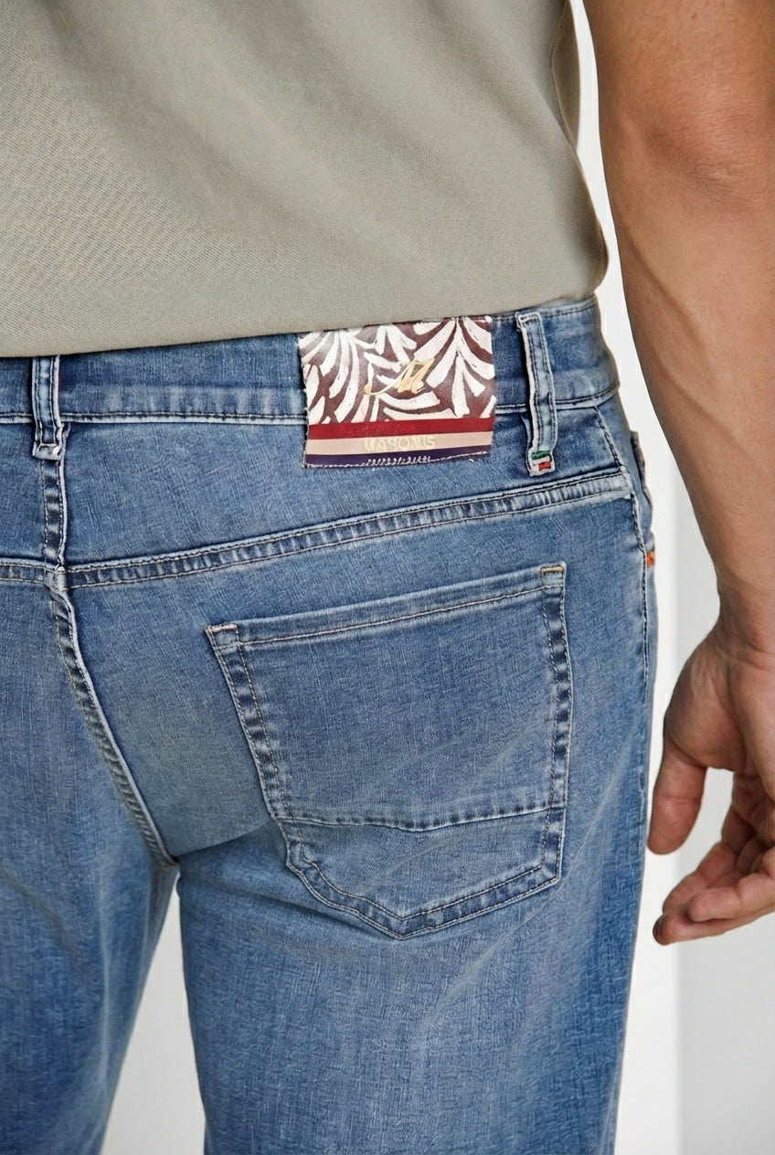 Harris pantalone 5 tasche uomo in denim con stampa foglie regular fit