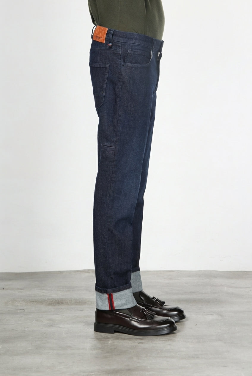Harris men’s 5-pocket pants in techno stretch denim with carrot fit
