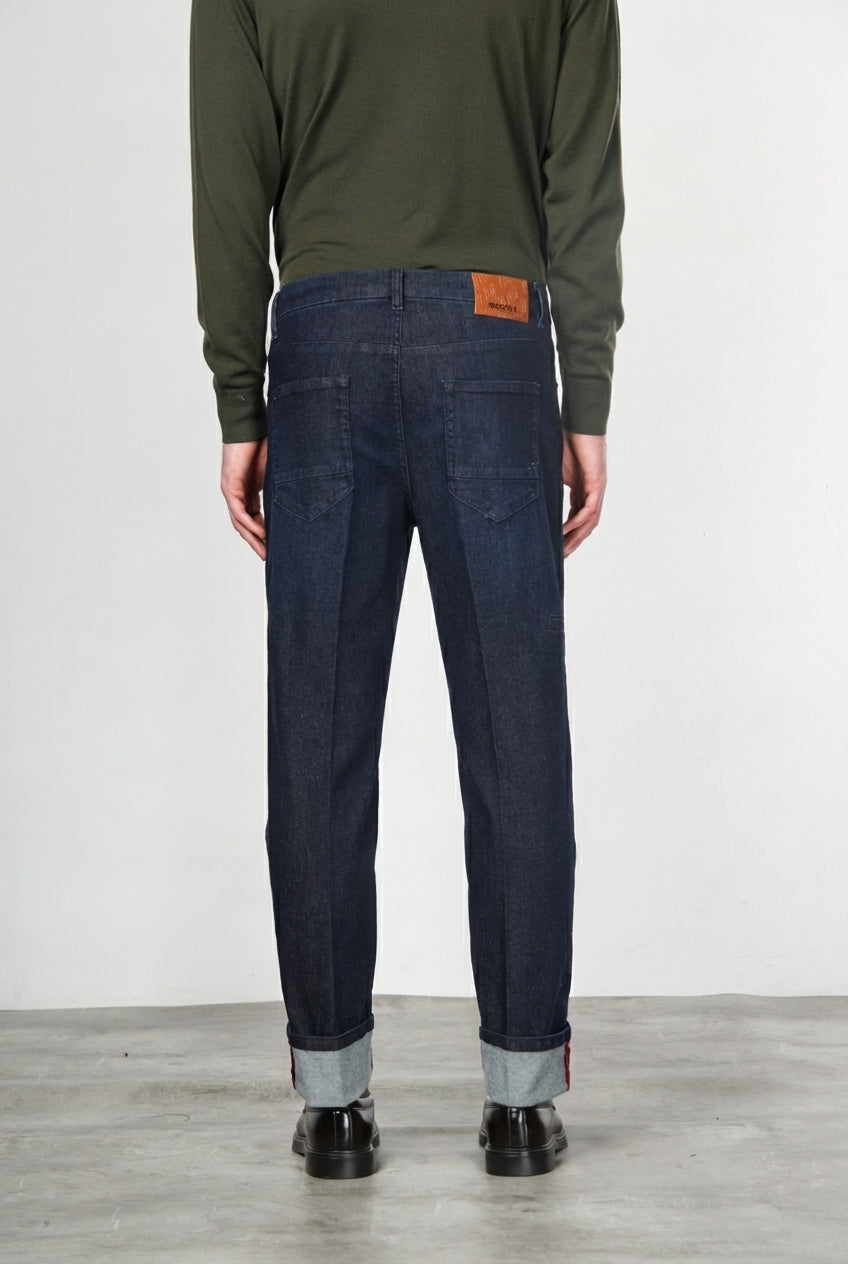 Harris men’s 5-pocket pants in techno stretch denim with carrot fit
