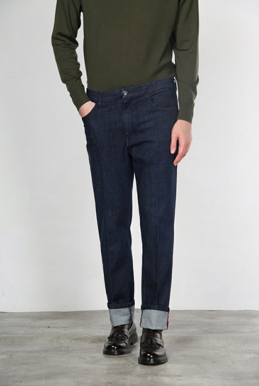 Harris men’s 5-pocket pants in techno stretch denim with carrot fit
