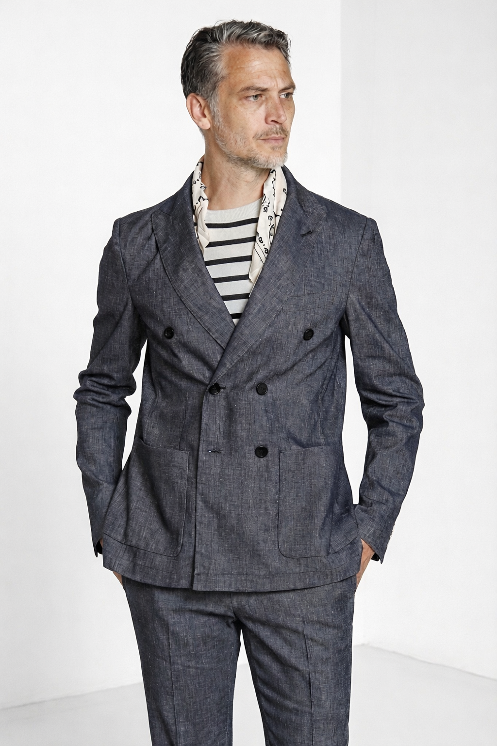 Summer blazer veste homme croisé en denim