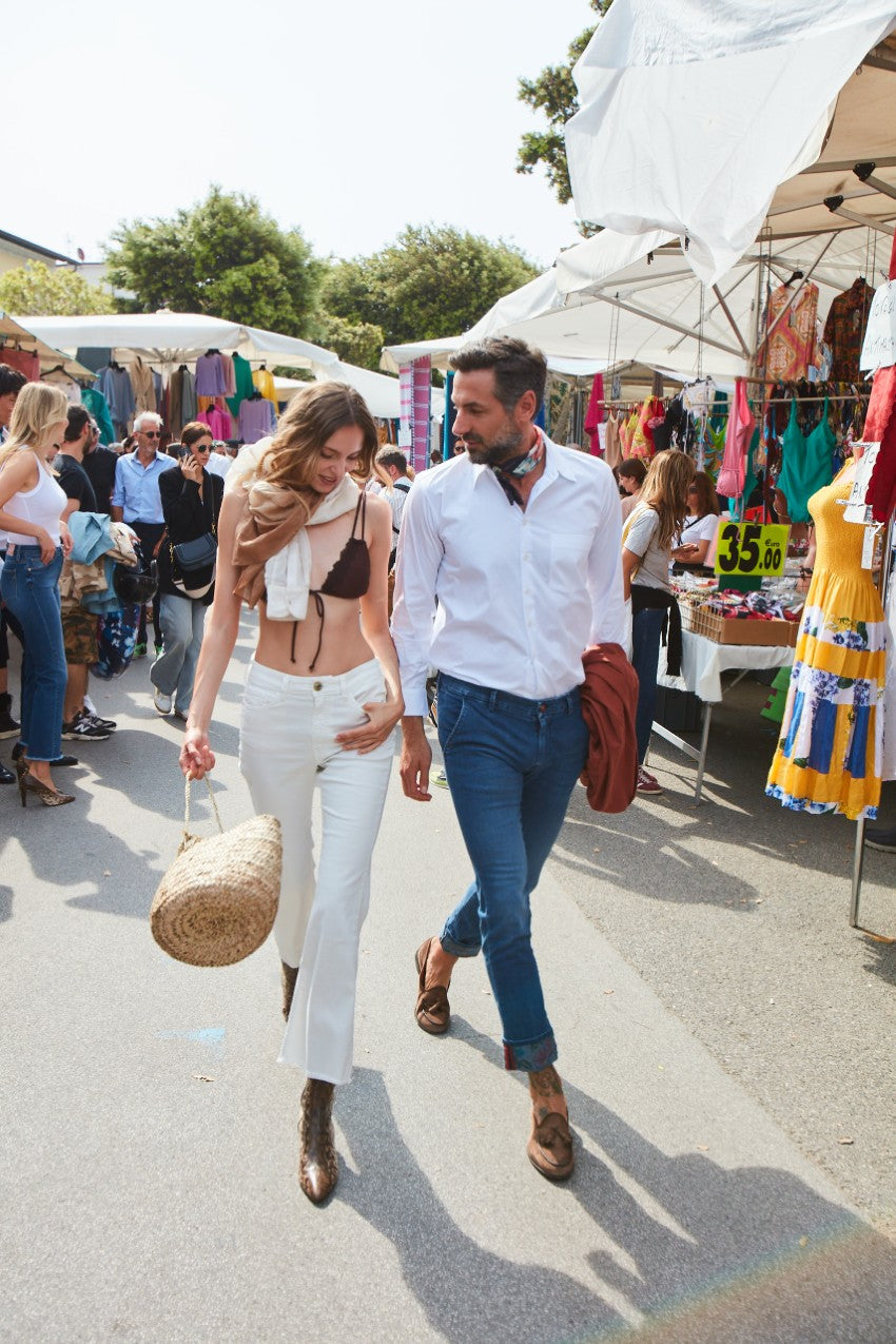 Milano Under 5 Tasche chino uomo in denim con stampa interna floreale slim fit