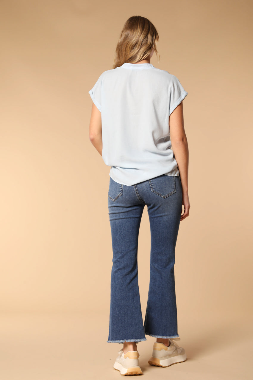 Olivia pantalone 5 tasche donna in denim blu stretch con fondo trombetta slim