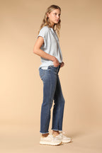 Olivia pantalone 5 tasche donna in denim blu stretch con fondo trombetta slim