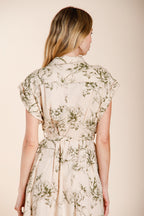 Yoko women's dress in linen and viscose blend canvas floral pattern