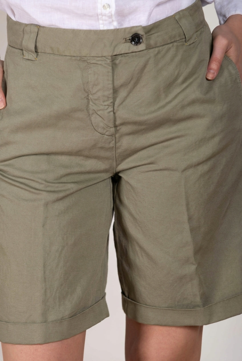 Brigitte bermuda chino donna in cotone e lino fiammato relaxed fit