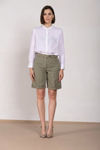 Brigitte bermuda chino donna in cotone e lino fiammato relaxed fit