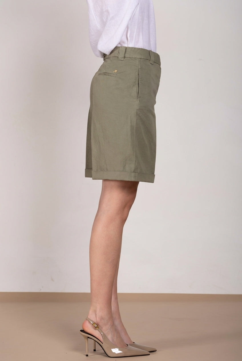 Brigitte bermuda chino donna in cotone e lino fiammato relaxed fit